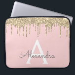 Housse Pour Ordinateur Portable Monogramme à Parties scintillant d'or rose pâle<br><div class="desc">Blush rose et or Faux Dripping moderne et élégante Parties scintillant fille et Coque de Monogramme élégant étincelant. Ce coque peut être customisé pour inclure votre nom initial et prénom.</div>