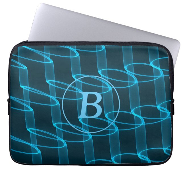 Housse Pour Ordinateur Portable Monogramme Abstrait de néon bleu cool (Devant)