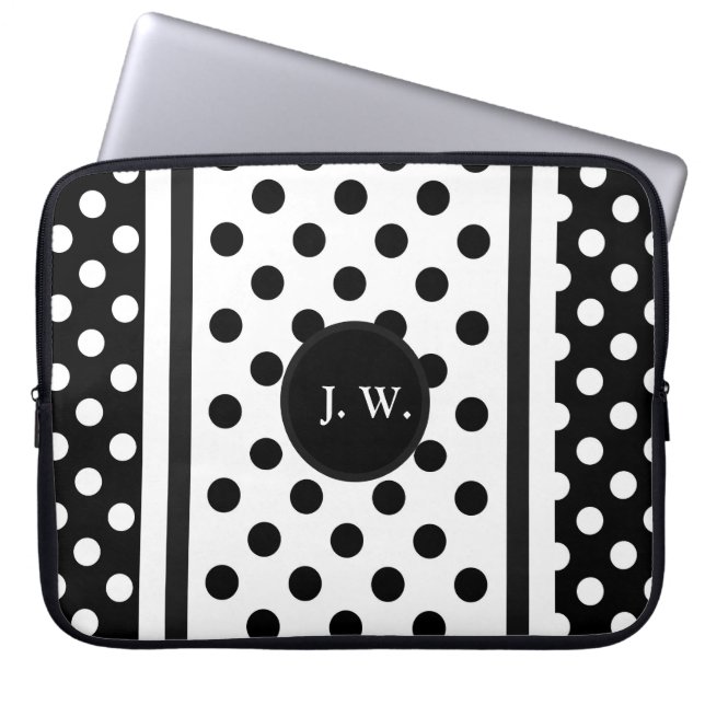 Housse Pour Ordinateur Portable Monogramme Abstrait En Noir Et Blanc (Devant)