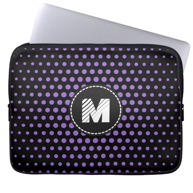 Housse Pour Ordinateur Portable Monogramme Amethyst Techno Dots Modernes (Devant)