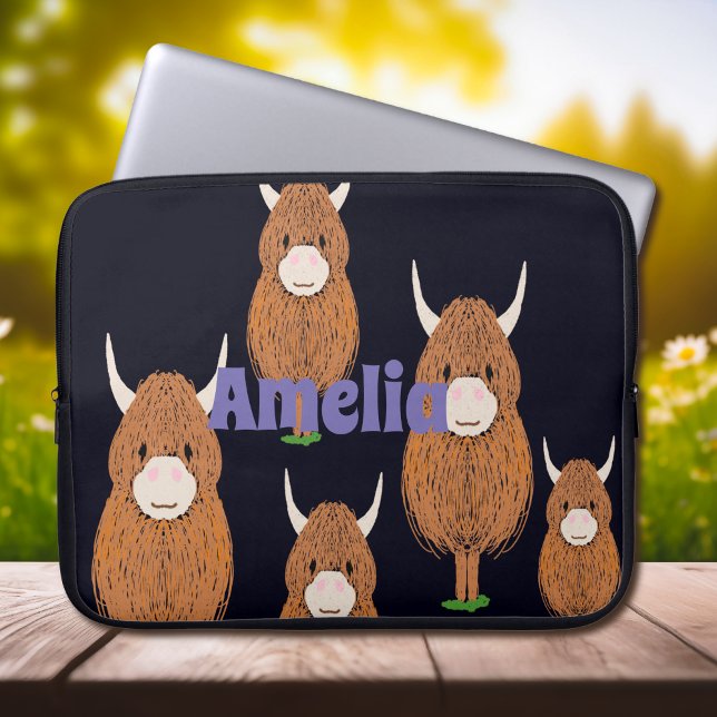 Housse Pour Ordinateur Portable Monogramme amusant Highland Cow (Créateur téléchargé)