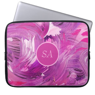 Housse Pour Ordinateur Portable Monogramme Art Abstrait Purple Pinceau rose