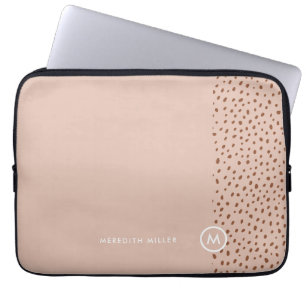 Housse Pour Ordinateur Portable Monogramme beige tendance avec Boho en terre cuite