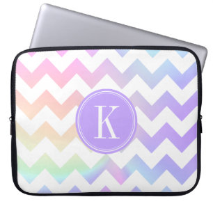 Housse Pour Ordinateur Portable Monogramme blanc de coutume de Chevron