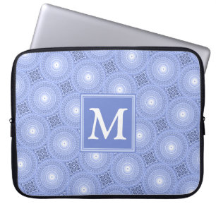 Housse Pour Ordinateur Portable Monogramme bleu cercles motif