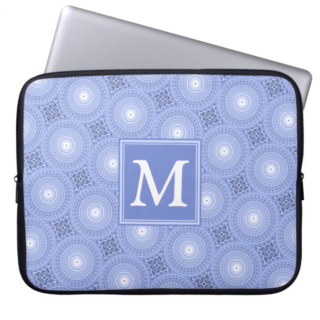 Housse Pour Ordinateur Portable Monogramme bleu cercles motif (Devant)