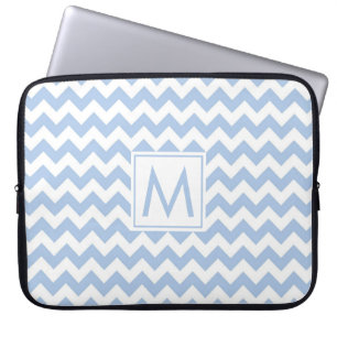 Housse Pour Ordinateur Portable Monogramme Bleu clair Blanc Chevron Motif de bande