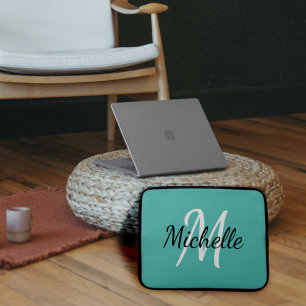 Housse Pour Ordinateur Portable Monogramme bleu clair simple