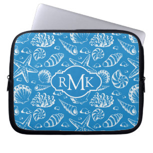 Housse Pour Ordinateur Portable Monogramme bleu du motif de plage