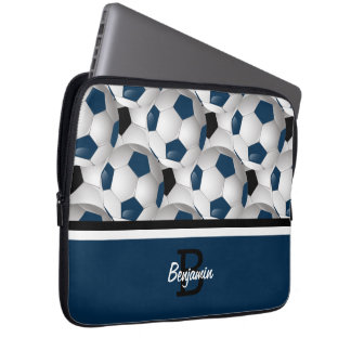 Housse Pour Ordinateur Portable Monogramme bleu foncé noir Motif de balle de footb