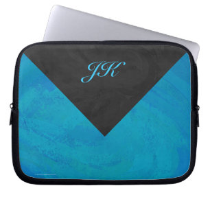 Housse Pour Ordinateur Portable Monogramme bleu océan et noir