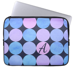Housse Pour Ordinateur Portable Monogramme bleu pourpre et rose des cercles
