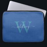 Housse Pour Ordinateur Portable Monogramme bleu simple Curseur Nom & Initiale<br><div class="desc">Un design bleu monogramme mignon avec un simple nom monogramme cursif et original.</div>
