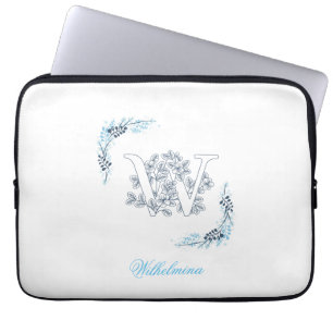 Housse Pour Ordinateur Portable Monogramme bleu "W" initial Flore calme