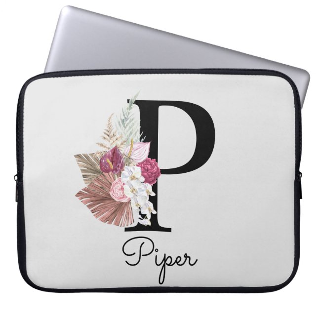 Housse Pour Ordinateur Portable Monogramme Boho rose Floral P initial (Devant)