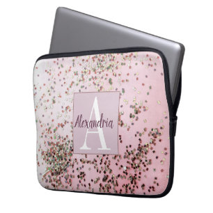 Housse Pour Ordinateur Portable Monogramme Champagne Confetti Rose
