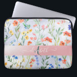 Housse Pour Ordinateur Portable Monogramme coloré du Fleur sauvage de printemps<br><div class="desc">Un design floral de style vintage sur arrière - plan bleu.L'idée cadeau romantique parfaite. Cliquez sur le bouton Customiser pour modifier les polices,  déplacer le texte et customiser davantage votre conception.</div>