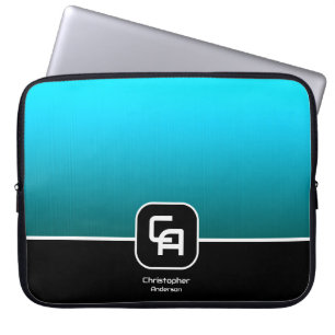 Housse Pour Ordinateur Portable Monogramme d'aqua métallique