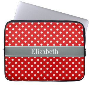 Housse Pour Ordinateur Portable Monogramme de carbone rouge blanc Pois