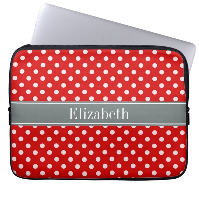 Housse Pour Ordinateur Portable Monogramme de carbone rouge blanc Pois (Devant)