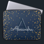 Housse Pour Ordinateur Portable Monogramme de confetti bleu et or de la marine<br><div class="desc">Coque monogramme élégant Confetti bleu marine et or. Ce coque peut être customisé pour inclure votre nom initial et prénom.</div>