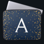 Housse Pour Ordinateur Portable Monogramme de confetti bleu et or de la marine<br><div class="desc">Coque monogramme élégant Confetti bleu marine et or. Ce coque peut être customisé pour inclure votre nom initial et prénom.</div>