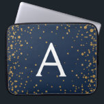 Housse Pour Ordinateur Portable Monogramme de confetti bleu et or de la marine<br><div class="desc">Coque monogramme élégant Confetti bleu marine et or. Ce coque peut être customisé pour inclure votre nom initial et prénom.</div>