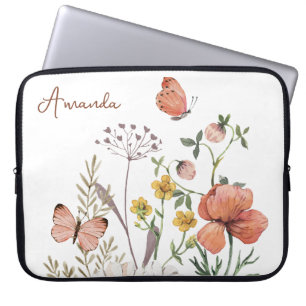 Housse Pour Ordinateur Portable Monogramme de fleur de Fleur sauvage botanique