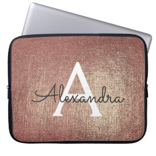 Housse Pour Ordinateur Portable Monogramme de glam métallique rose rose Rose