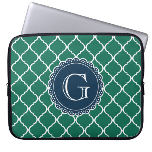 Housse Pour Ordinateur Portable Monogramme de marine Motif en treillis vert maroca