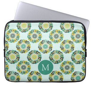 Housse Pour Ordinateur Portable Monogramme de motif de fleur de thé vert moderne