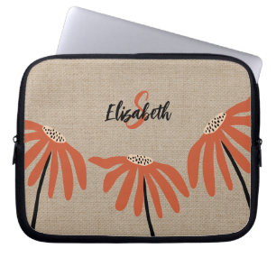 Housse Pour Ordinateur Portable Monogramme de nom floral rustique orange noir bron