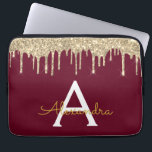Housse Pour Ordinateur Portable Monogramme de Parties scintillant d'or de Bourgogn<br><div class="desc">Marsala Bourgogne et Gold Faux Dripping Parties scintillant fille moderne et élégante et Coque de Monogramme élégant étincelant. Ce coque peut être customisé pour inclure votre nom initial et prénom.</div>