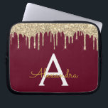 Housse Pour Ordinateur Portable Monogramme de Parties scintillant d'or de Bourgogn<br><div class="desc">Marsala Bourgogne et Gold Faux Dripping Parties scintillant fille moderne et élégante et Coque de Monogramme élégant étincelant. Ce coque peut être customisé pour inclure votre nom initial et prénom.</div>