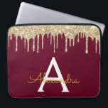 Housse Pour Ordinateur Portable Monogramme de Parties scintillant d'or de Bourgogn<br><div class="desc">Marsala Bourgogne et Gold Faux Dripping Parties scintillant fille moderne et élégante et Coque de Monogramme élégant étincelant. Ce coque peut être customisé pour inclure votre nom initial et prénom.</div>