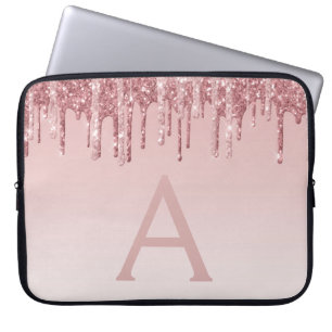 Housse Pour Ordinateur Portable Monogramme de Parties scintillant d'or Girly Pink