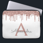 Housse Pour Ordinateur Portable Monogramme de Parties scintillant d'or rose blanch<br><div class="desc">Blanc et rose - Rose Gold Faux Dripping Parties scintillant fille moderne et élégante et étincelante Coque Monogramme Élégant. Ce coque peut être customisé pour inclure votre nom initial et prénom.</div>