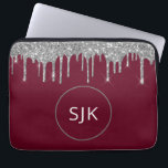 Housse Pour Ordinateur Portable Monogramme de Parties scintillant rouge bordeaux a<br><div class="desc">Parties scintillant personnalisée Argent et Rouge Bourgogne Faux et Coque Élégant Paraphe Monogrammé. Ce coque peut être customisé pour inclure votre nom initial et prénom.</div>