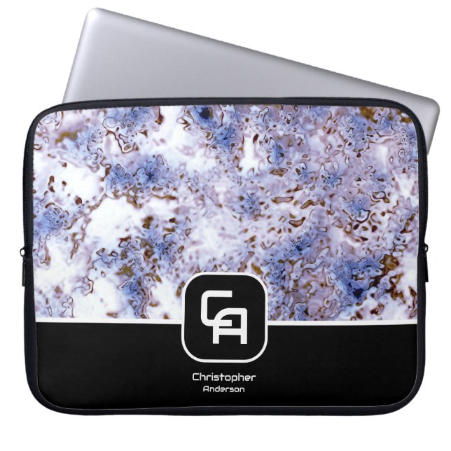 Housse Pour Ordinateur Portable Monogramme de pierre Marine (Devant)