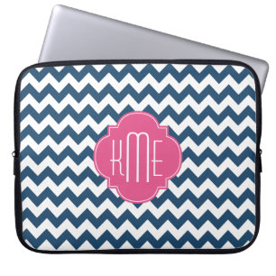 Housse Pour Ordinateur Portable Monogramme de Quatrefoil bleu blanc rose
