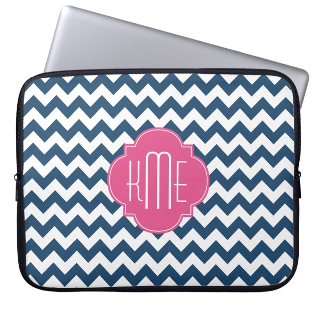 Housse Pour Ordinateur Portable Monogramme de Quatrefoil bleu blanc rose (Devant)