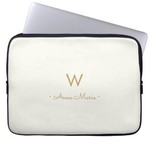 Housse Pour Ordinateur Portable Monogramme de script d'or ivoire moderne