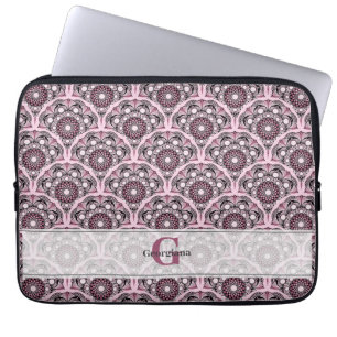Housse Pour Ordinateur Portable Monogramme Déco Rose Dusky Cherry Blossom Mandala