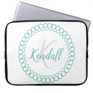 Housse Pour Ordinateur Portable Monogramme décoratif turquoise