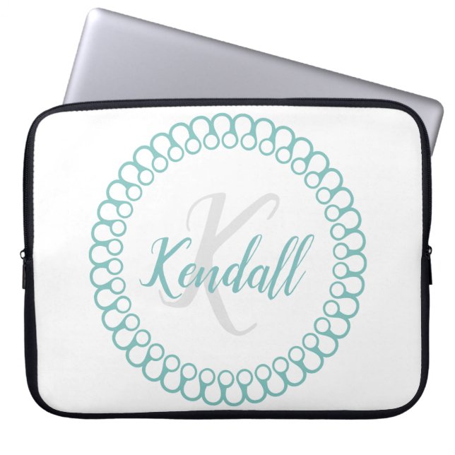 Housse Pour Ordinateur Portable Monogramme décoratif turquoise (Devant)