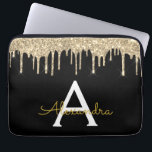 Housse Pour Ordinateur Portable Monogramme d'étincelle de Parties scintillant d'or<br><div class="desc">Black and Gold Faux Dripping Parties scintillant fille moderne et élégante et Coque de Monogramme élégant étincelant. Ce coque peut être customisé pour inclure votre nom initial et prénom.</div>