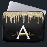Housse Pour Ordinateur Portable Monogramme d'étincelle de Parties scintillant d'or<br><div class="desc">Black and Gold Faux Dripping Parties scintillant fille moderne et élégante et Coque de Monogramme élégant étincelant. Ce coque peut être customisé pour inclure votre nom initial et prénom.</div>