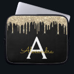 Housse Pour Ordinateur Portable Monogramme d'étincelle de Parties scintillant d'or<br><div class="desc">Black and Gold Faux Dripping Parties scintillant fille moderne et élégante et Coque de Monogramme élégant étincelant. Ce coque peut être customisé pour inclure votre nom initial et prénom.</div>