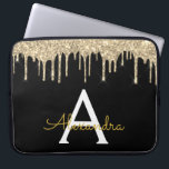 Housse Pour Ordinateur Portable Monogramme d'étincelle de Parties scintillant d'or<br><div class="desc">Black and Gold Faux Dripping Parties scintillant fille moderne et élégante et Coque de Monogramme élégant étincelant. Ce coque peut être customisé pour inclure votre nom initial et prénom.</div>