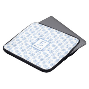 Housse Pour Ordinateur Portable Monogramme D'Impression Préppine Bleu Et Blanc De